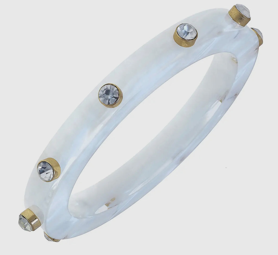 Renee Rhinestone Bangle White